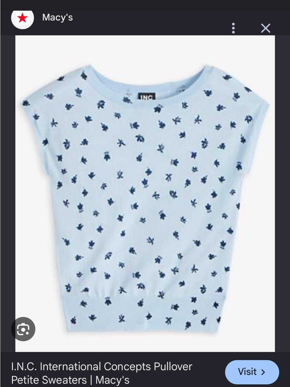 INC International Concepts Light Blue Floral Print Pullover Top